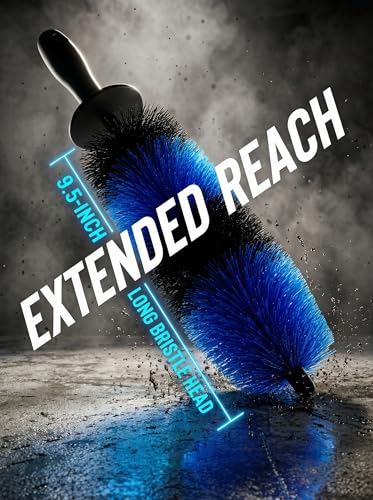Wheel & Tire Brush, Long Soft Bristle, Easy Reach for Rims (Blue) - view 2