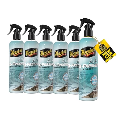 Air Re-Fresher Odor Fighting Spray, New Car Scent, 6 Pack (6 x 8 oz = 48 oz Total) Trigger-Spray Car Air Freshener for Vehicle Interior Odor Control with Long-Lasting New Car Smell