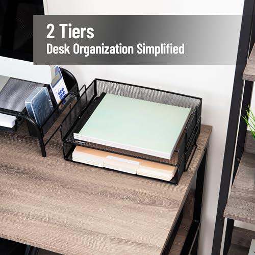 Stackable Paper Tray, Desktop Organizer, File Storage, Office, Metal Mesh, 2 Pcs., Black - view 2