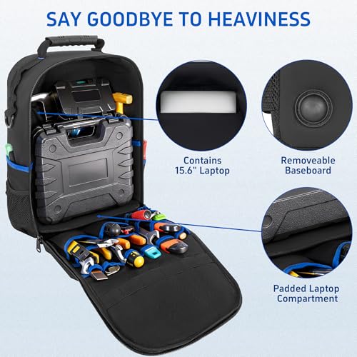 Backpack Tool Bag with Movable Base Plate, Heavy Duty Tool Storage - view 3