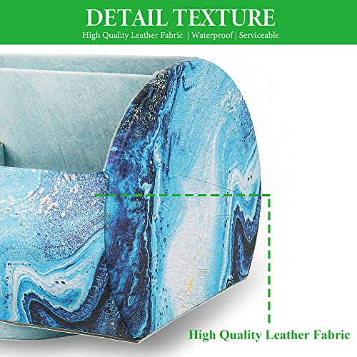 Remote Control Holder,PU Leather 360-Degree Rotating Supply Organizer Box with 5 Compartment Multi-functional Office Organization and Storage Caddy for Office Stationery(1-Blue Quicksand) - view 4