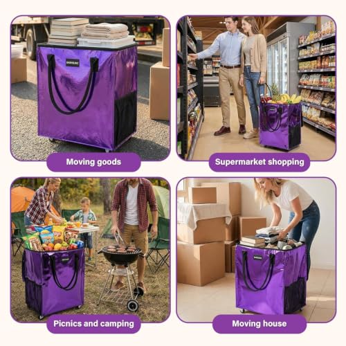 Grocery Bag Rolling Tote Bag on 4 Wheels, Shopping Bag with Wheels Handle - view 7