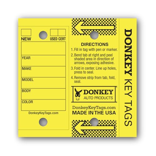 Donkey Key Tags, Laminated Self-Protecting (250 Tags Per Box with Metal Rings) (Yellow) - view 6