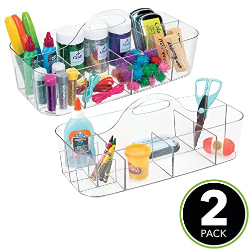 Plastic Divided Art and Craft Storage Organizer Caddy Tote Bin with Handle for Home Office and Living Room - Holds Pencils, Crayons, Sewing Supplies - Lumiere Collection, 2 Pack, Clear - view 2