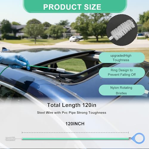 Auto Sunroof Drain Cleaning Tool, 120 Inch Long Flexible Tube Cleaning Brush, Extra Long Pipe Cleaners for Car Sunroof, Windshield Wiper Drain Hole, Trunk Drain & Sewer Maintenance - view 2