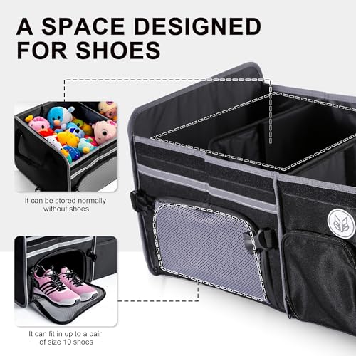 Bold Color Block Trunk Organizer, Foldable with 26L Ice Pack,95L Dedicated Shoe Space, Stylish for SUV/Car (Black, Midsize) - view 3