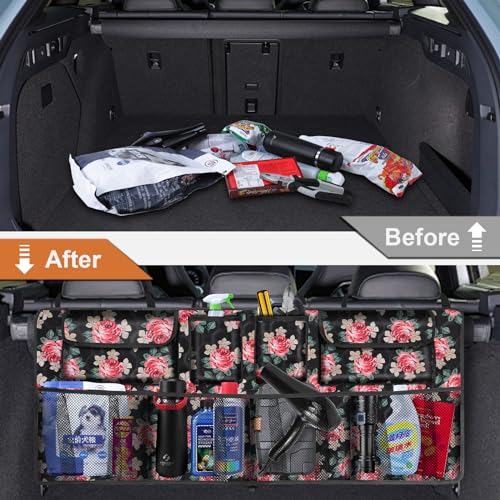 Car Trunk Organizer, Super Capacity Backseat Car Organizer for SUV/Truck/MPV(42"*18"), Hanging Car Storage Organizer with 8 Pocekts, Car Accessories for Women and Men- Floral - view 4