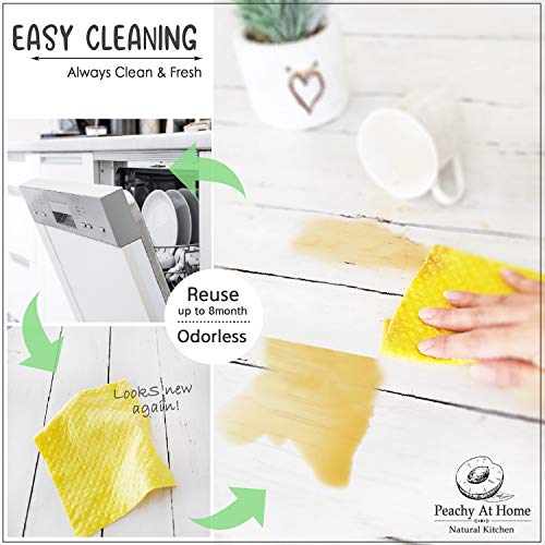 [12Pack+1Loofah Dish Sponge] 100% Natural Biodegradable Swedish Dishcloths for Kitchen | No-Discoloration, No-Odor, Super Absorbent Dish Sponge | Paper Towel, Dust Wipes Replacement - view 3