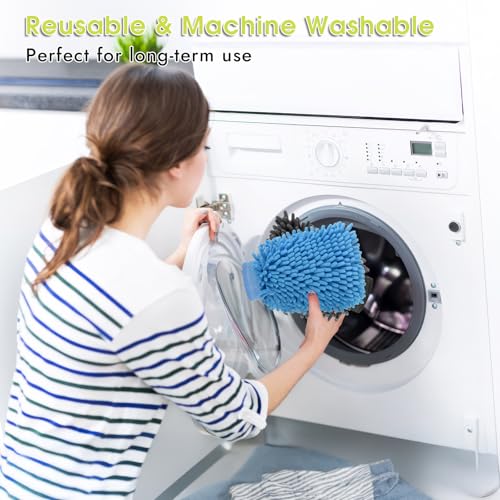 3 Pack Chenille Microfiber Car Wash Mitt, 7" x 9.6", Blue, Green, Grey - view 6