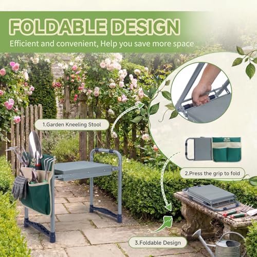2-in-1 Heavy Duty Foldable Garden Kneeler And Stool With EVA Pad, Green - view 4