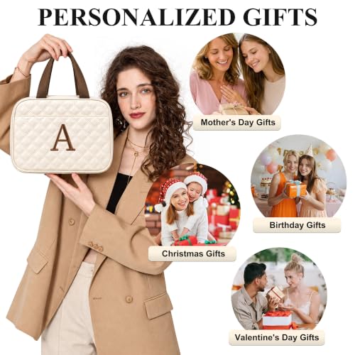Initial Travel Toiletry Bag for Women Makeup Bag Organizer Beige I - view 7