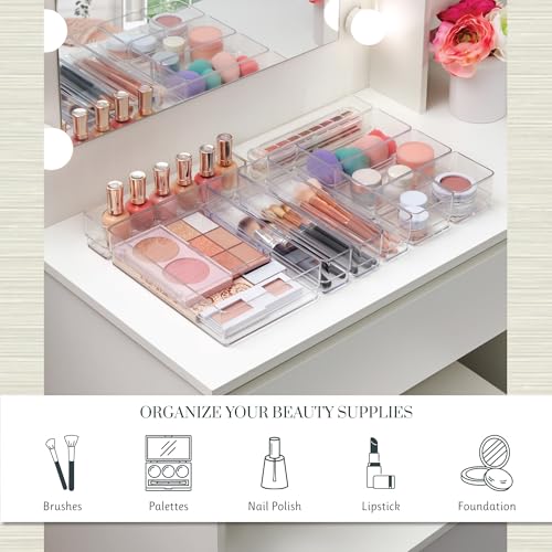 SimpleSort 10-Piece Stackable Clear Drawer Organizer Set | Multi-size Trays | Makeup Vanity Storage Bins and Office Desk Drawer Dividers | Made in USA - view 3
