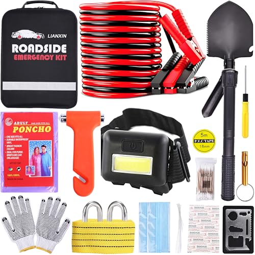 Emergency Roadside Car Kit, Car Safety Kit with Jumper Cables