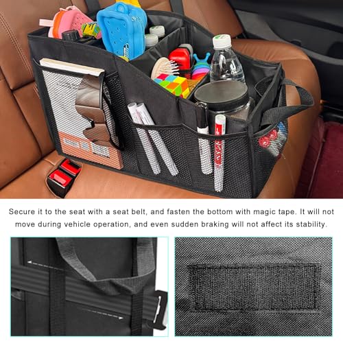 Car Seat Organizer, Collapsible Passenger Seat Storage Caddy with 4 Compartments, Waterproof Oxford Cloth Storage Box for Automotive Front & Back Seats, Car Accessories - view 4