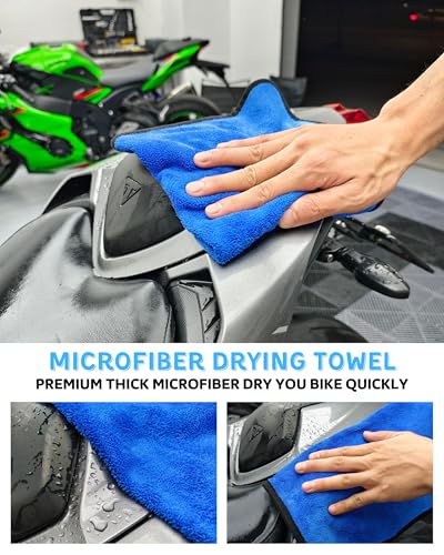 Motorcycle Cleaning Brush Kit, Easy Reach Brush, Wool Wash Mitt, Stiff Tire Brush, Detailing Brush& Microfiber Towel for Motorcycle Mudguard, Rims, Paint, Exhaust - view 6