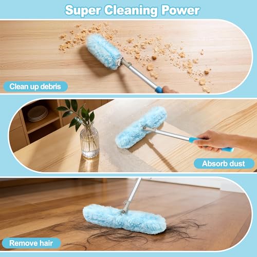 Duster with 6 ft Extension Pole, 10 Refills Compatible with Swiffer Super Extendable Handle Heavy Duty Dusting Wand Starter Kit for Cleaning High Ceiling Fan Shelves Vent Window Blind - view 4