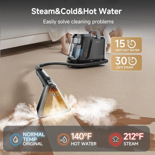 Carpet Cleaner Machine with Steam&Hot&Cold Water System, 18KPa Powerful Suction, Multi-Purpose Upholstery Cleaner for Carpet, Stairs, Sofa & Pet Messes, Portable Carpet Steam Cleaner Set of 1 - view 2