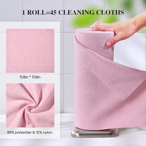 Microfiber Cleaning Cloth Roll 45 Pack, 12"×12", Reusable, Tear Away, Pink - view 5