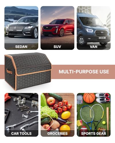 Trunk Organizer for Car, Lid, PU Leather, 17.7in 40L, 1pc, Hexy - view 6