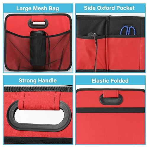 Car Trunk Organizer, 2 Compartments Collapsible Trunk Storage, Anti-slip Design, Made of Waterproof 600D Oxford Polyester, Suitable for SUV, Minivan, Standard Size, Red, 2 Pack - view 4