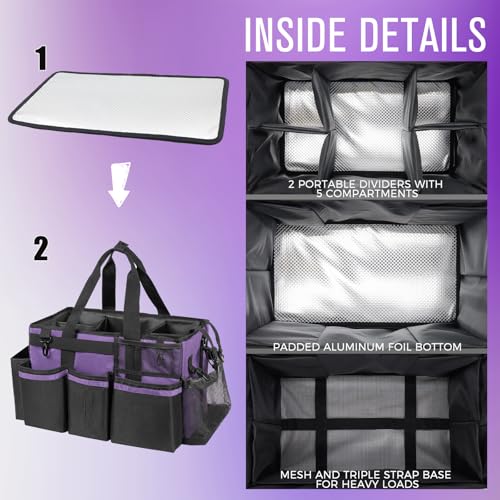 Wearable Cleaning Caddy, Cleaning Caddy Supplies Organizer with Handle & Shoulder Straps for Housekeepers, Under Sink & Car Cleaning Tool Organizers Bag with 4 Foldable Divider (Purple) - view 4