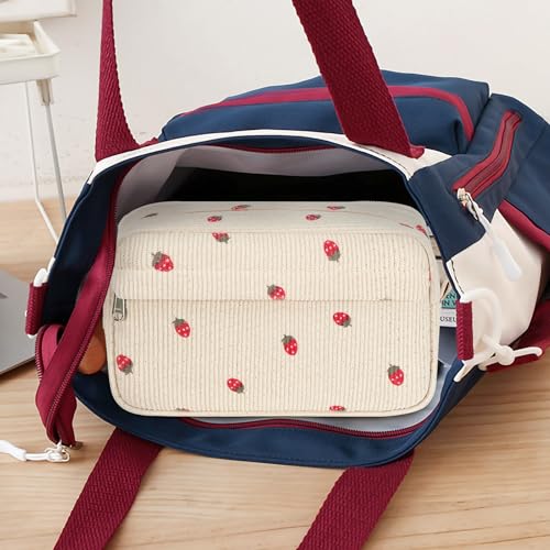 Big Capacity Pencil Case Pencil Pouch Pen Case School Supplies Cute Pencil Box Pencil Bag for Teen Girls Boys Women Man (Strawberry Beige) - view 5