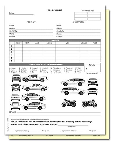 Vehicle Transport Bill of Lading 2-Part NCR 100 Sets 8.5x11 - view 2