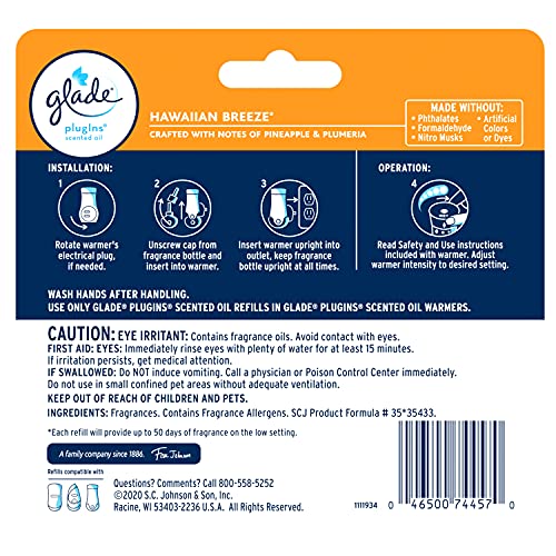 PlugIns Refills Air Freshener, Scented and Essential Oils for Home and Bathroom, Hawaiian Breeze, 2.01 Fl Oz, 3 Count - view 2