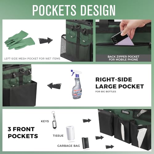 Wearable Cleaning Caddy Bag, Cleaning Caddy Supplies Organizer with Handle & Shoulder Straps for Housekeepers, Under Sink & Car Cleaning Tool Organizers with 4 Foldable Divider (TreeGreen) - view 2