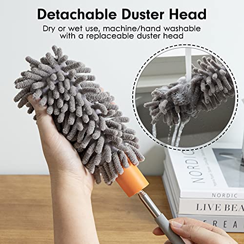 Duster for Cleaning, 10-29" Extension Pole, 2 Washable Heads, Grey - view 2