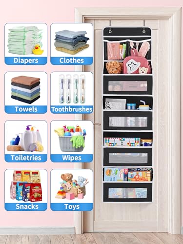 2 Pack 5-Shelf Over Door Organizer, Upgrade Hanging Storage with Clear Window, 50 lbs Load Storage Organizer for Bedroom, Bathroom, Nursery, Baby Kids Toys, Diapers, Pantry, Black - view 5