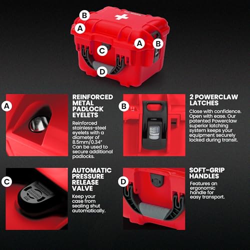 908 Waterproof First Aid Box Empty – Durable, Medical First Aid Organizer Case, IP67-Rated, Dustproof, Impact-Resistant, and Floats (9.5" x 7.5" x 7.5") – Red - view 4