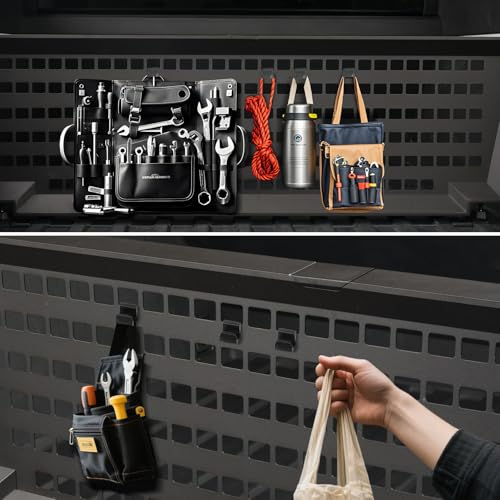 Truck Bed Divider Compatible with 2024-2026 Tesla Cybertruck, Rear Trunk Cargo Aluminum Organizer Carbon Steel Molle Panel with 8 Removable Hooks, No Drill Installation & Adjustable Partitions - view 5