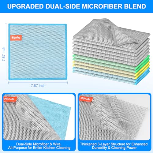 Non Scratch Wire Dishcloth, Metallic Fiber Cleaning Cloths - 12+1 Pcs Mixed Set 3-Layer & Microfiber Wire, for Dishes, Sinks & Pans (7.87x7.87 Inches) - view 2