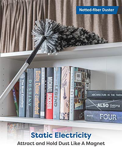 Feather Duster Kit with 5.6ft Extension Pole, 4 Dusting Brush for Cleaning Home Wall Ceiling Fan Cobweb, Microfiber Static Washable Dusters, Black Dark Gray - view 4