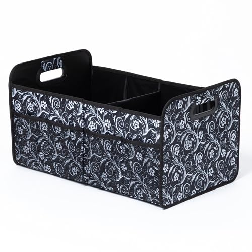 Paws Car Trunk Organizer Foldable Storage Bin with Handles Non Slip Base Pet Gear Travel Tote for SUV Truck (Flourish Paws) - view 2
