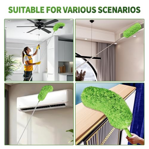 Cobweb Duster with Extension Pole,Washable Cleaning Duster Set with 2 Duster Heads,Corner Brush,15-110-Inch Telescoping Pole for high Ceiling Fans, Long Duster for High Ceilings,Spider Web Brush - view 4