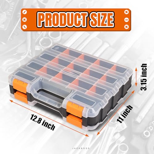 Tool Box with Transparent Lid, Double Side 34-Compartments Organizer Box with Removable Dividers for Hardware, Screws, Bolts, Nails, Beads, Jewelry and Fishing Accessories, Orange, 4 Pack - view 2
