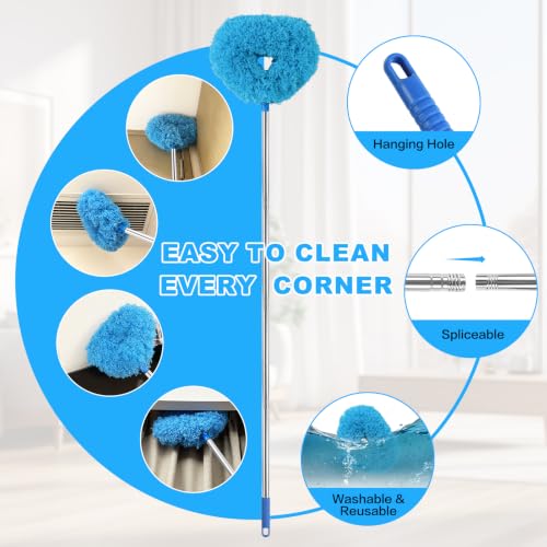 Ceiling Fan Cleaner Duster Reusable Microfiber Ceiling Fan Blade Cleaner Removable Duster with Extension Pole Adjusts 13 to 49.7 Inch for Cleaning Walls Bookshelves Furniture Door Window Top (Blue) - view 3