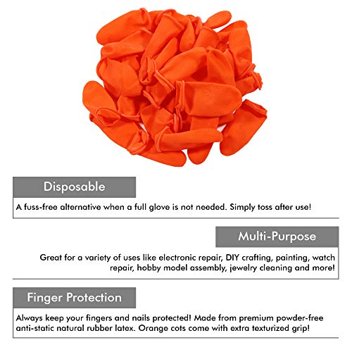 Disposable Latex Finger Cots 100pcs (Large) Orange Anti-Slip, Anti-Static Rubber Fingertips Protective Finger Gloves for Electronic Repair, Painting, Jewelry Cleaning - view 3