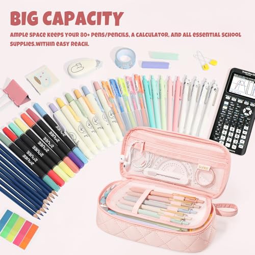Cute Pencil Case, Large Capacity Pencil Pouch Aesthetic Zipper Pencil Bag, Big Storage Pen Organizer for Stationery, Soft Quilted Pencil Box Back to School Supplies for Teen Girls Boys,Soft Pink - view 2