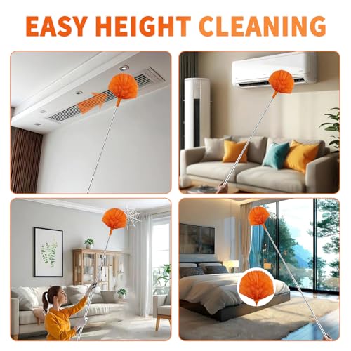 Cobweb Duster with Extension Pole,Cleaner Outdoor 110" Telescoping Extended Sspider Brush, Dusting Kit,Long Handle Reach for High Ceilings and Fans,Microfiber Webster Remover Tools Feather Dusters - view 5