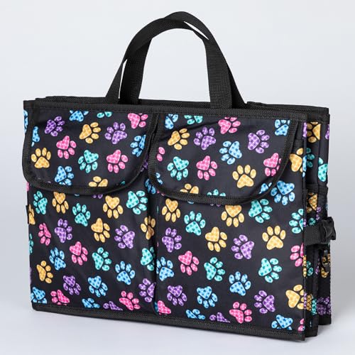 Collapsible Paw Print Car Trunk Organizer with 6 Pockets Truck SUV and Sedan Caddy With Compartment Vehicle Storage Container (Argyle Paws) - view 5