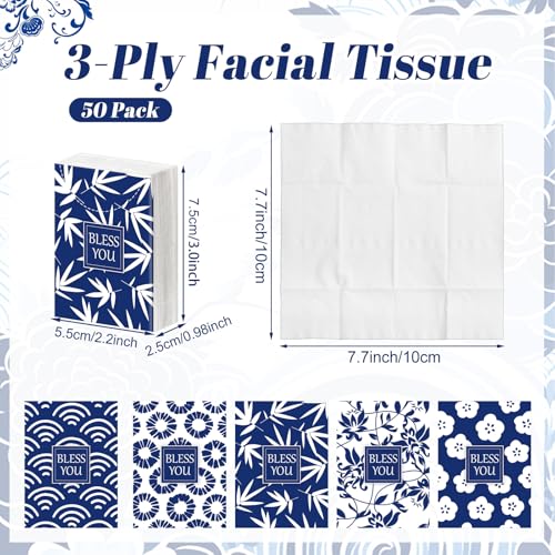 10 Packs Pocket Tissues, Blue Floral Bless You, 3 Ply, 80 Sheets - view 2