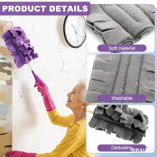 7-Pack Reusable Duster Refills, Washable Microfiber Chenille Duster Pads, Compatible with Swiffer Dusters, for Cleaning Homes, Blinds, Cars, Pet Areas, Furniture, and Fans (Handle Included) - view 2