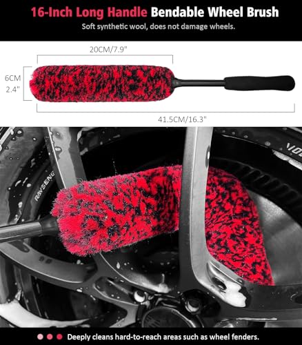 6PCS Motorcycle Cleaning Kit, Bendable Wheel Tire Brush,Black/Red - view 6