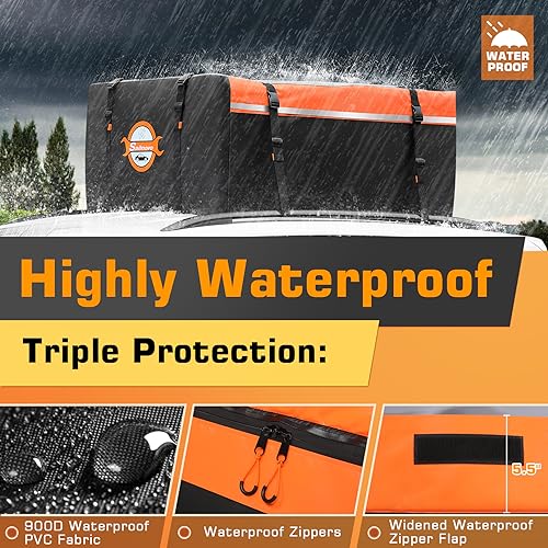 Rooftop Cargo Carrier 15 Cubic, Waterproof Car Roof Bag Soft-Shell Carriers Top Luggage Storage with Slip Mat, 4 Door Hooks & Heavy-Duty PVC for All Vehicle Roof with/Without Rack Cross Bar - view 5