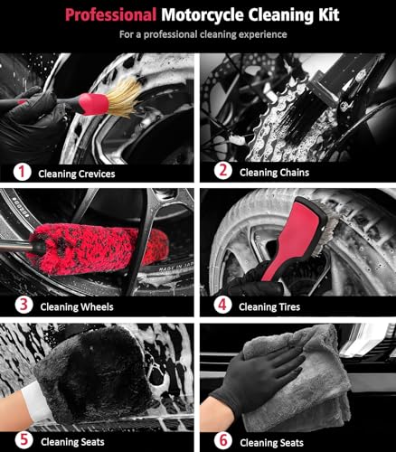 6PCS Motorcycle Cleaning Kit, Bendable Wheel Tire Brush,Black/Red - view 2