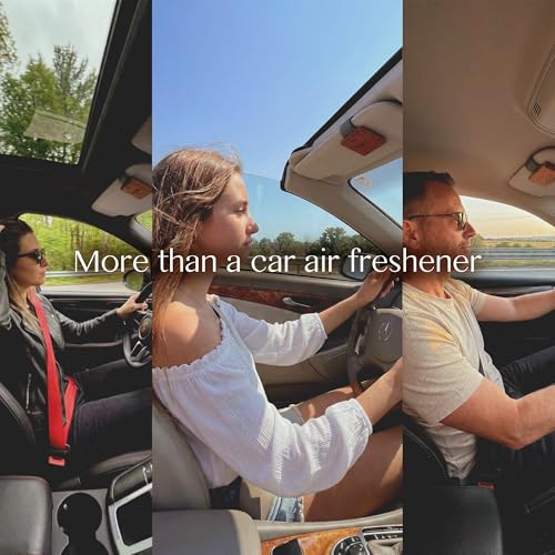 Car Air Freshener with Premium Leather Visor Clip, North American Alder Wood Scent Diffuser, Refillable Solid Wood Odor Eliminator for Vehicle Cabin, Truck & SUV, No Liquid, Starter Kit of 3 Square - view 3