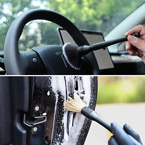 Car Detailing Brush Soft Boars Hair, 4PCS Auto Detail Dust Brushes, Perfect for Washing Dusting Automotive Interior Upholstery Interior Emblems, Air Vent, Vehicle Seat, Cleaning Exterior Grille Wheel - view 6